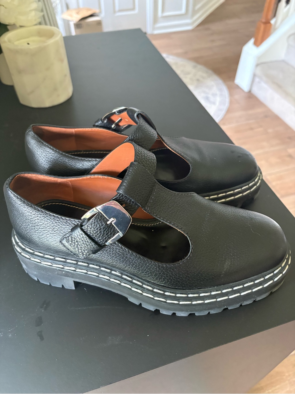 Proenza Schouler Black Leather Mary Jane Loafers With Buckle